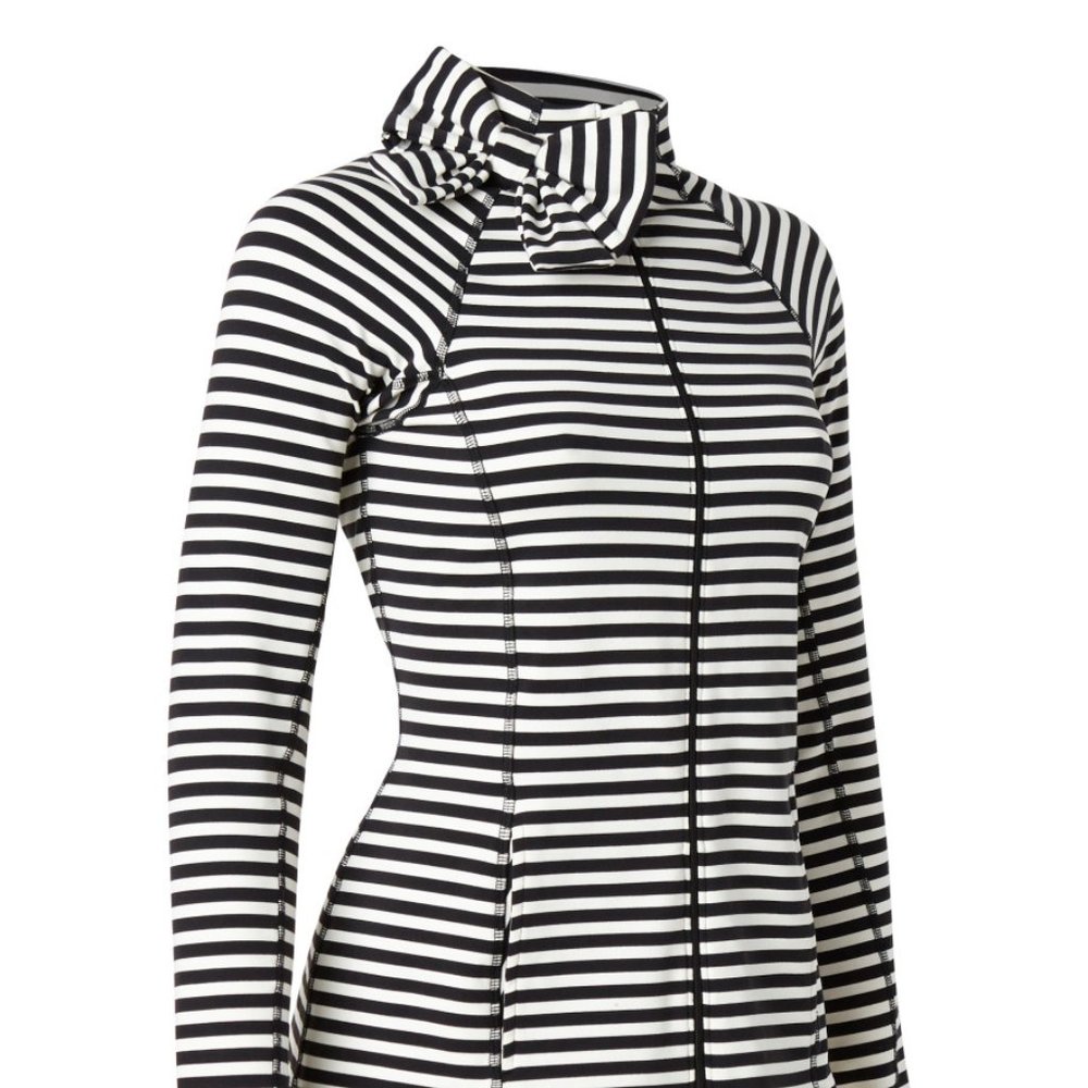 Kate Spade & Beyond Yoga Black & White Striped Jacket with Signature Bow